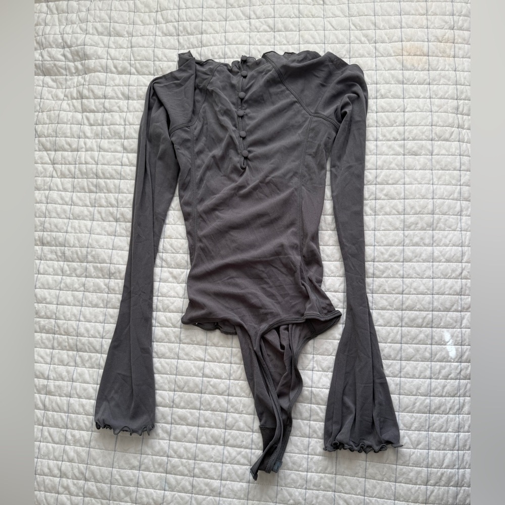 Free People Charcoal Long Sleeve Bodysuit